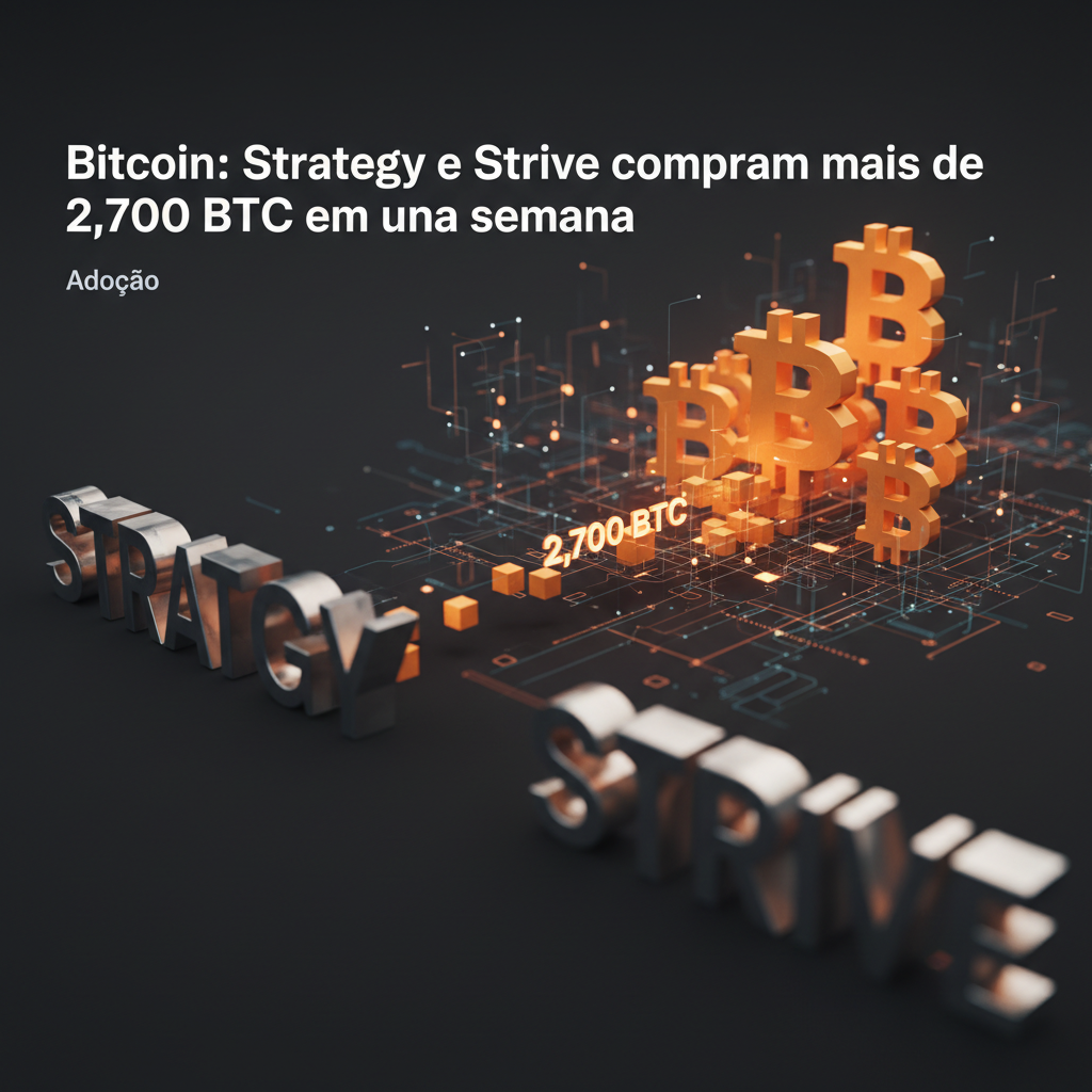 Ilustração editorial sobre Bitcoin: Strategy e Strive compram mais de 2.700 BTC em uma semana