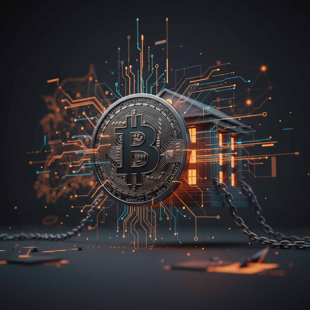 Ilustração editorial sobre Bitcoin vira garantia em empréstimos de banco na Coreia do Sul