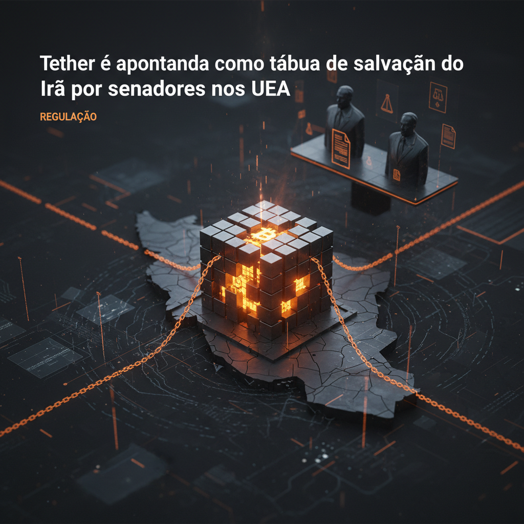 Ilustração editorial sobre Tether é apontada como tábua de salvação do Irã por senadores nos EUA